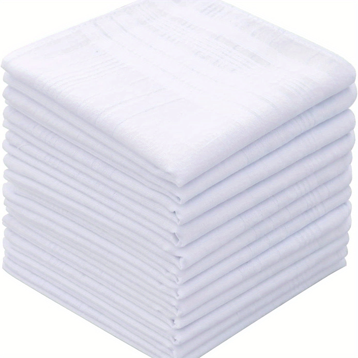 Set of 12 White Striped Handkerchiefs Large Size Polyester Woven Fitted