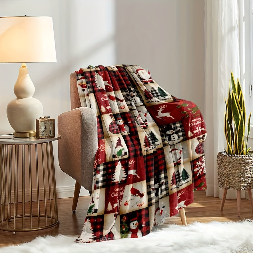 Cozy Christmas Flannel Throw Blanket for Couch Bed Office Travel Stylish Geometric Pattern