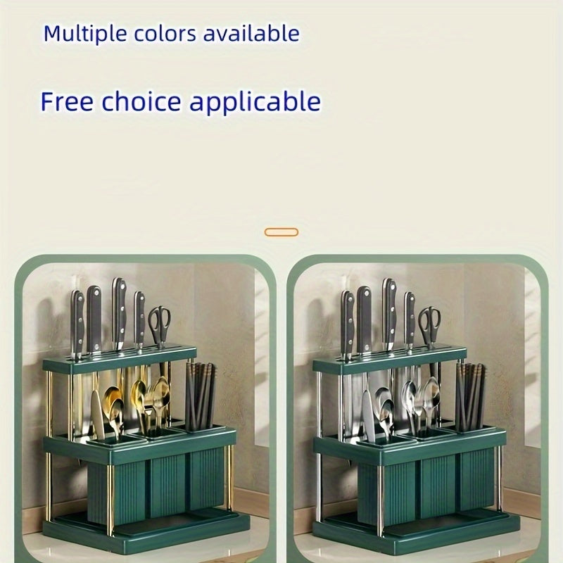 Kitchen Knife Storage Organizer with Chopsticks Tube and Integrated Storage Box