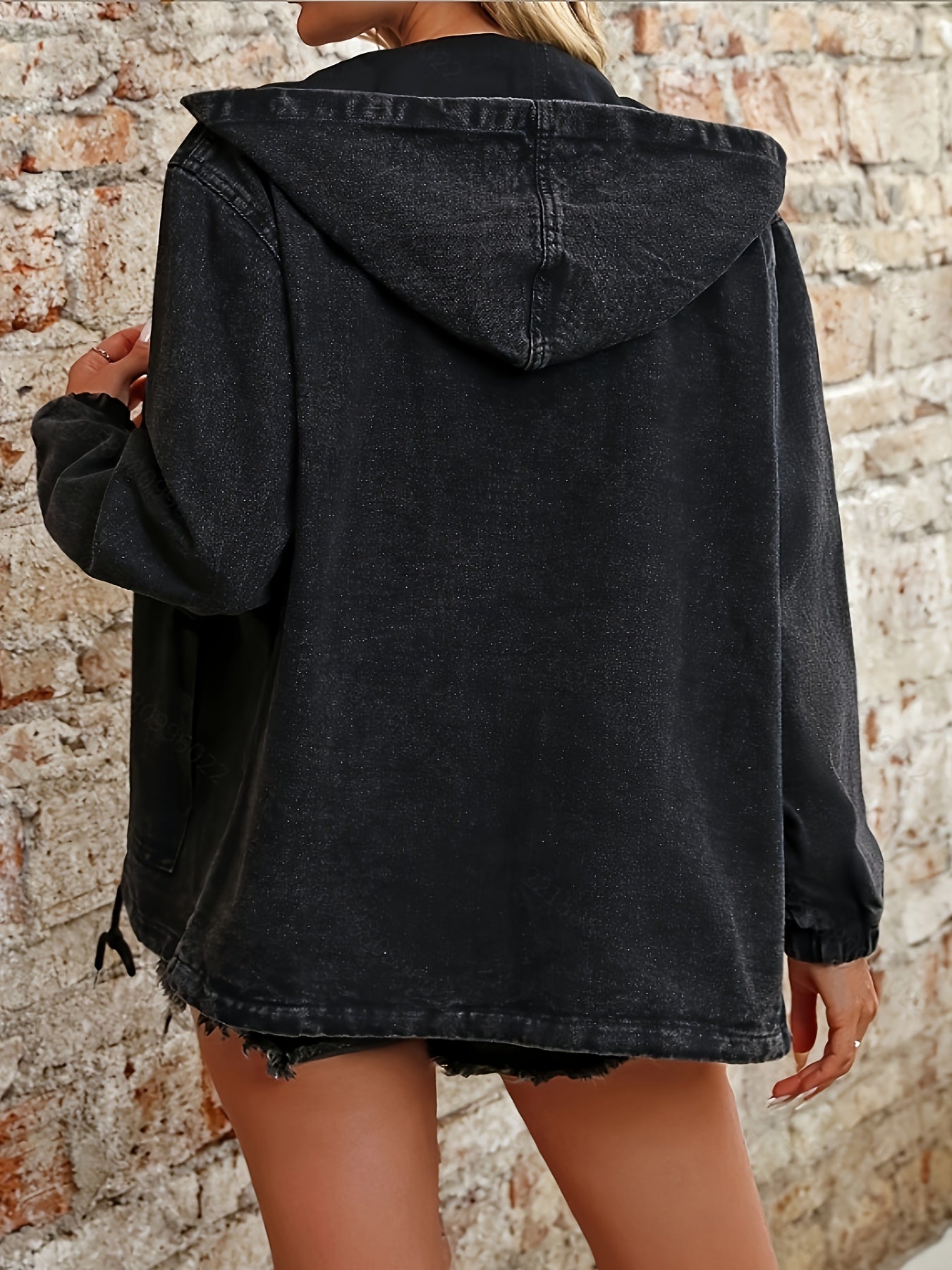 Women’s Denim Hoodie Jacket with Zip Up Front Casual Long Sleeve Outerwear