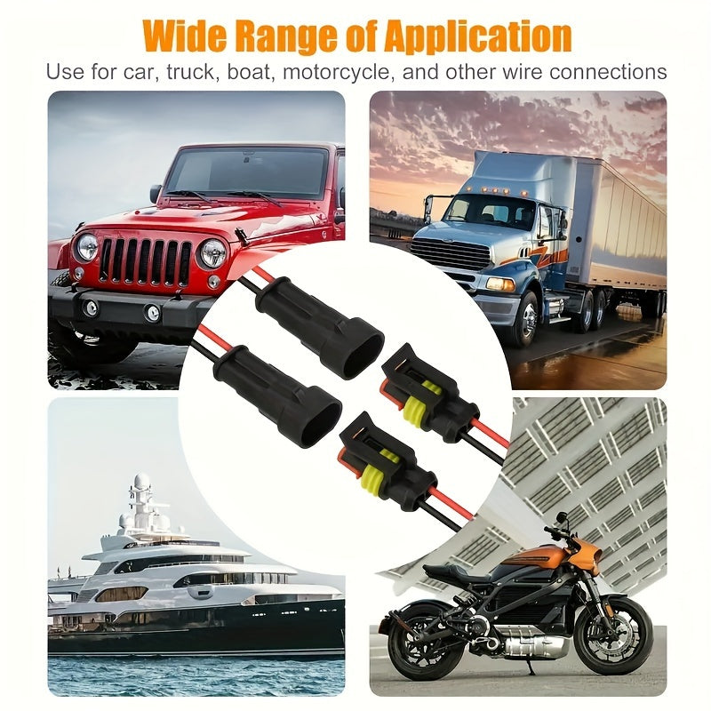 Electrical Connector Plugs Set Waterproof 10pcs 2-Pin for Car Motorcycle