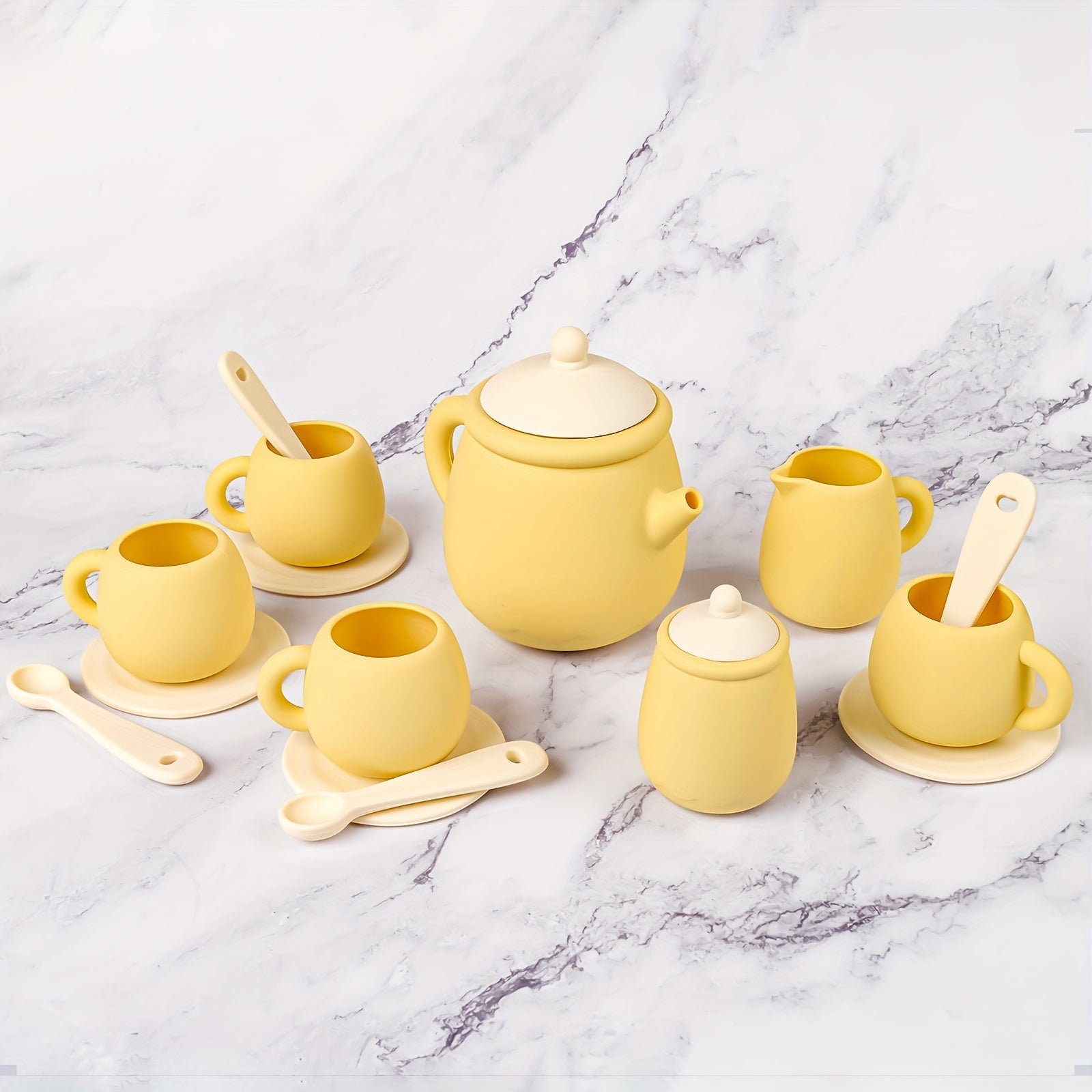 Set of 5 or 7 Silicone Tea Set Pieces BPA-Free Food-Grade Durable Soft Tableware for Kids