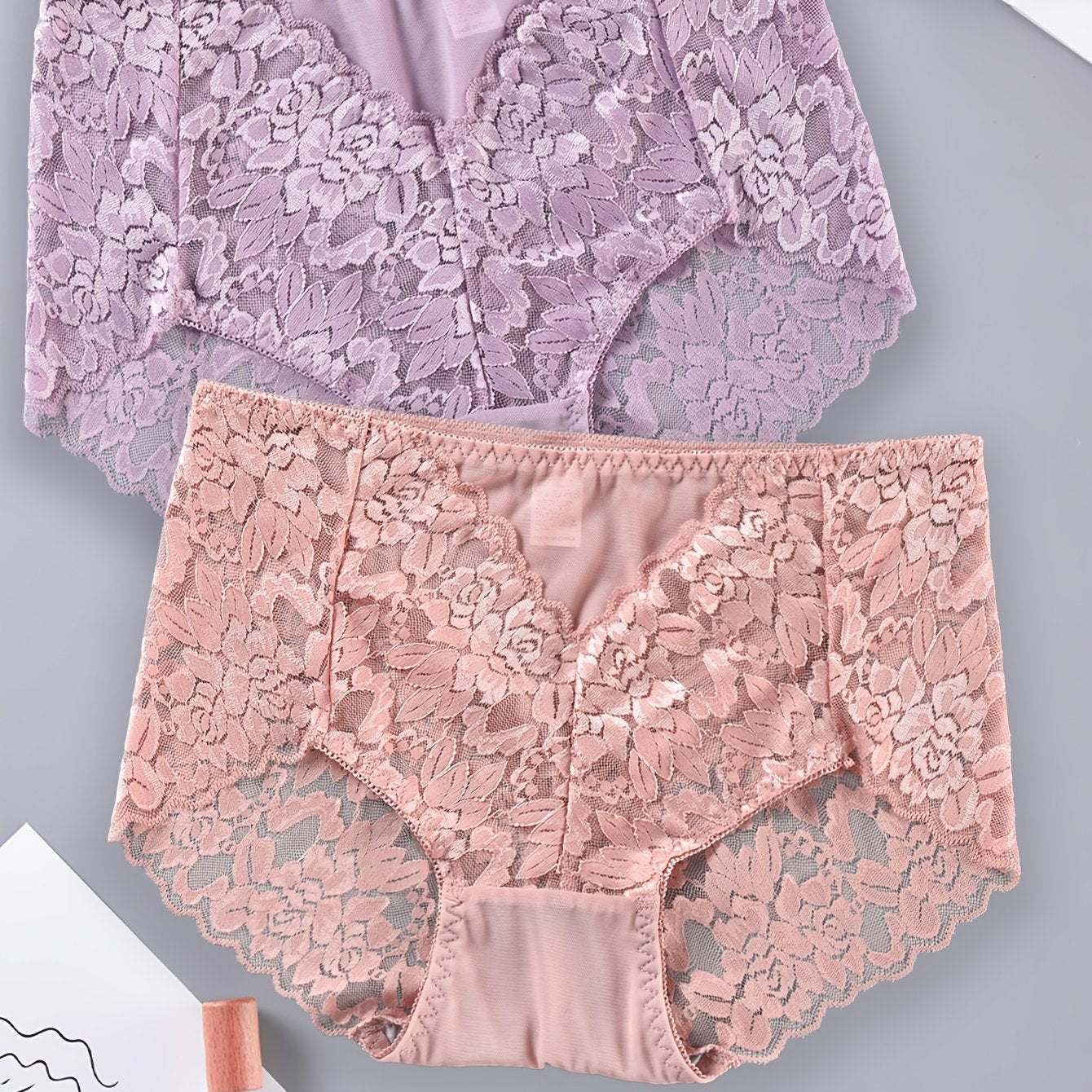Panties de encaje talla grande para mujer 2-pack con patrón floral transpirable de estiramiento medio