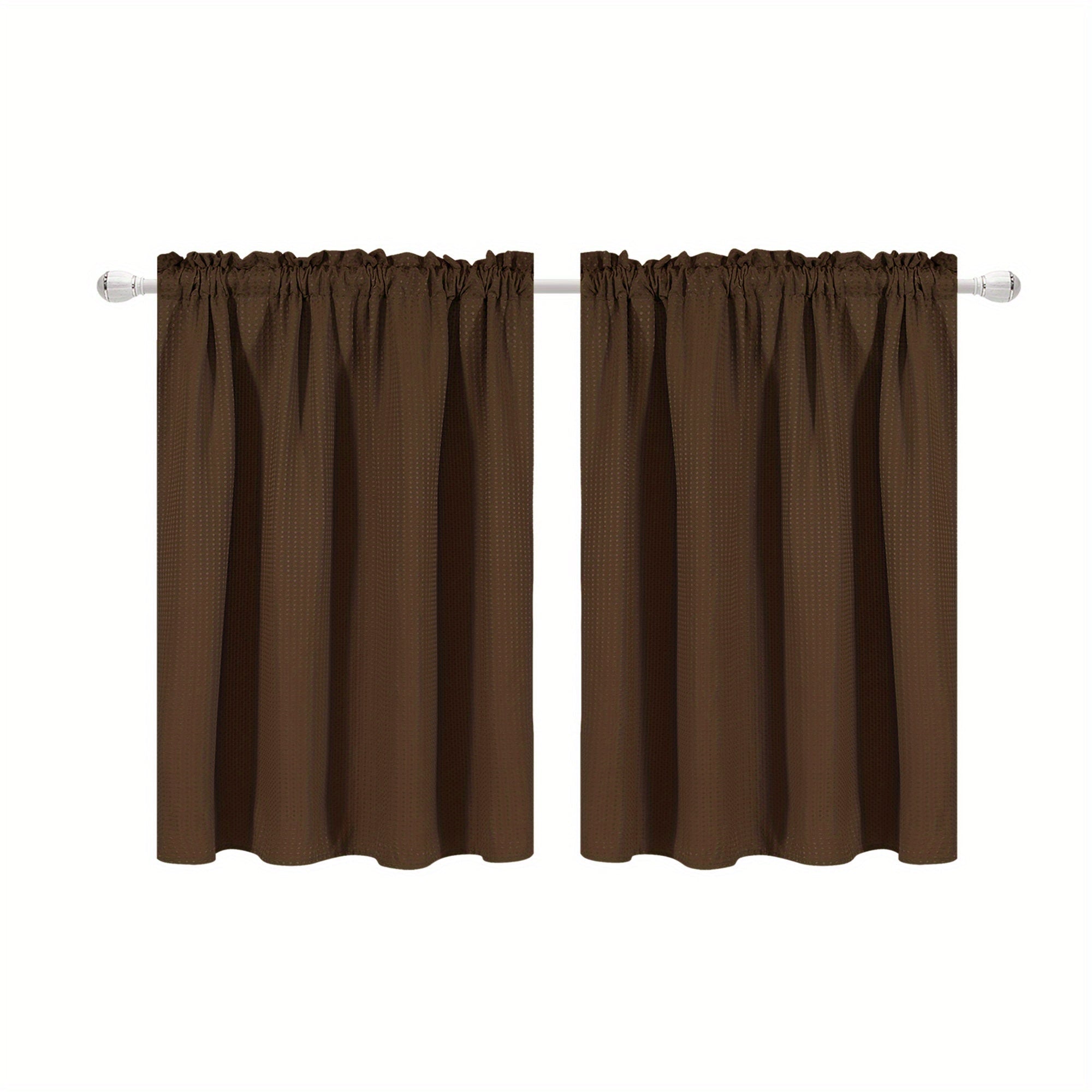 Set of 2 Waterproof Waffle Weave Half Window Curtains for Bathroom Kitchen Coffee Shop