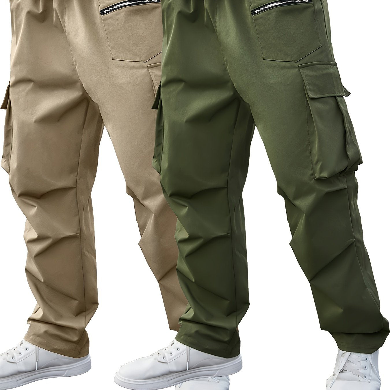 Men's Plus Size Cargo Pants Solid Color Casual Regular Fit Polyester Set of Two