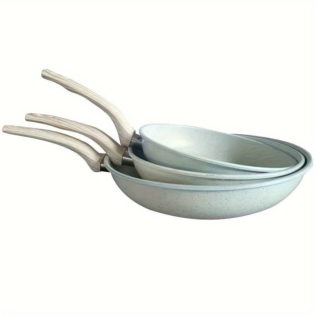 Qora, kulrang va bej rangdagi uchta yopishqoq bo'lmagan quyma temir qozonlar to'plami. Yog'och tutqichlari mavjud va induksiya va gaz pechlari bilan mos keladi. Tozalash oson, va idish yuvish mashinasida yuvish mumkin. Mukammal oshxona pishirish to'plami.