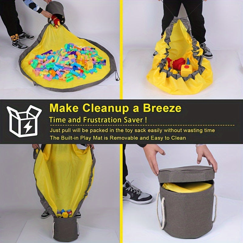 Toy Storage Basket and Play Mat for Kids Yellow Plastic Durable Organizer