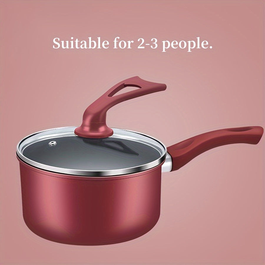 18cm Cast Iron Saucepan with Glass Lid Non-Stick Induction Compatible Cooking Pot