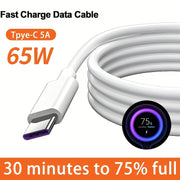 65W USB C Fast Charging Cable for Mobile Phones Data Transfer Durable Flat PVC
