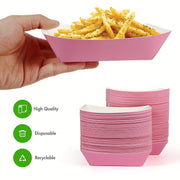 Pink Disposable Hot Dog Trays and Paper Plates Waterproof Oil Resistant for Parties Picnics and Celebrations