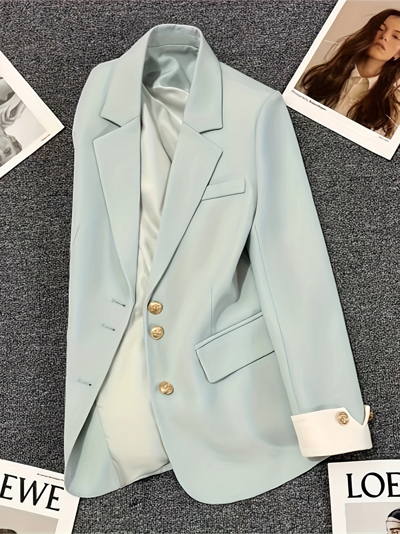 Blazer para mujer de color sólido con solapa de muesca sencilla para oficina en primavera y otoño