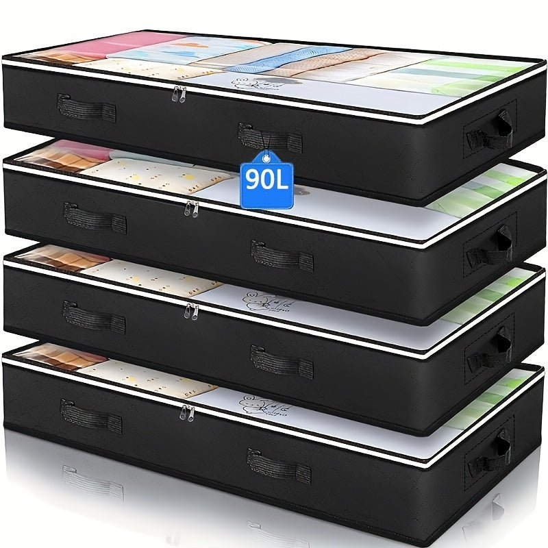Caja de almacenamiento bajo la cama de 90L con ventana transparente, asas duraderas para ropa, ropa de cama, juguetes