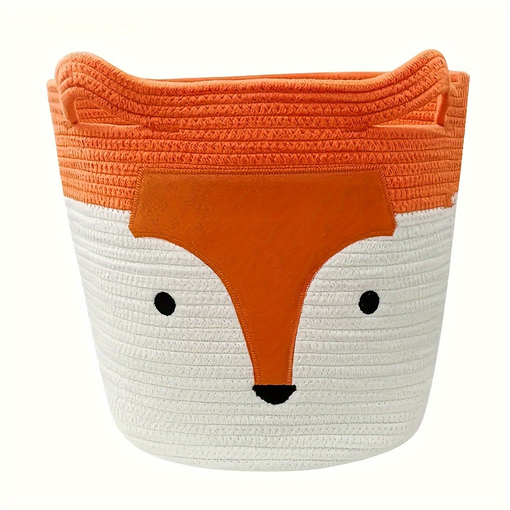 Large Cotton Rope Storage Basket for Clothes with Fox Design