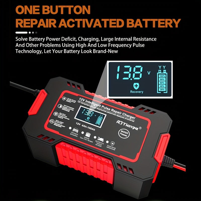 12V 6A Lead Acid Battery Charger with LCD Display Overcharge Protection for Cars Trucks Motorcycles Marine Equipment