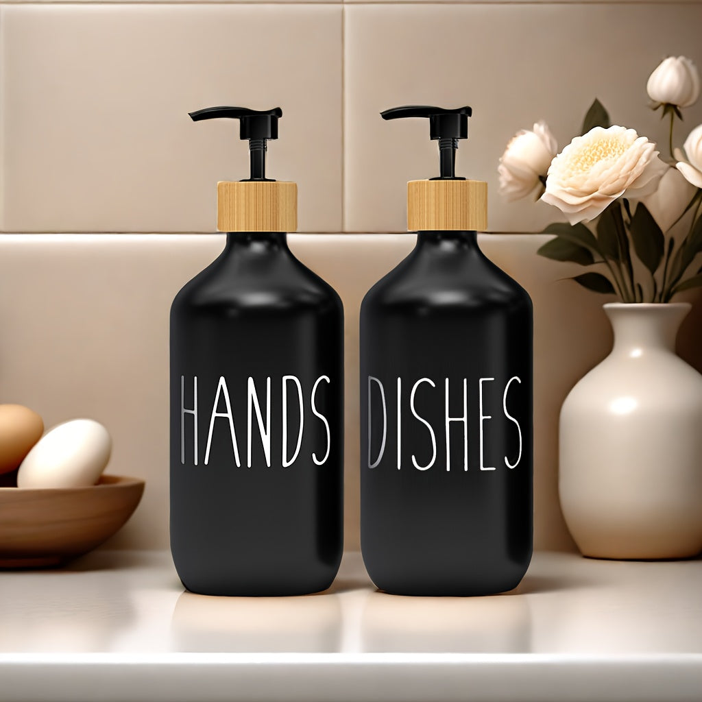 Black Plastic Double Soap Dispenser Set for Kitchen and Bathroom