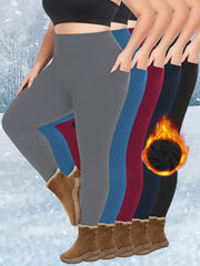 Plus Size Women's Fleece-Lined Leggings with Pockets Thermal Yoga Pants