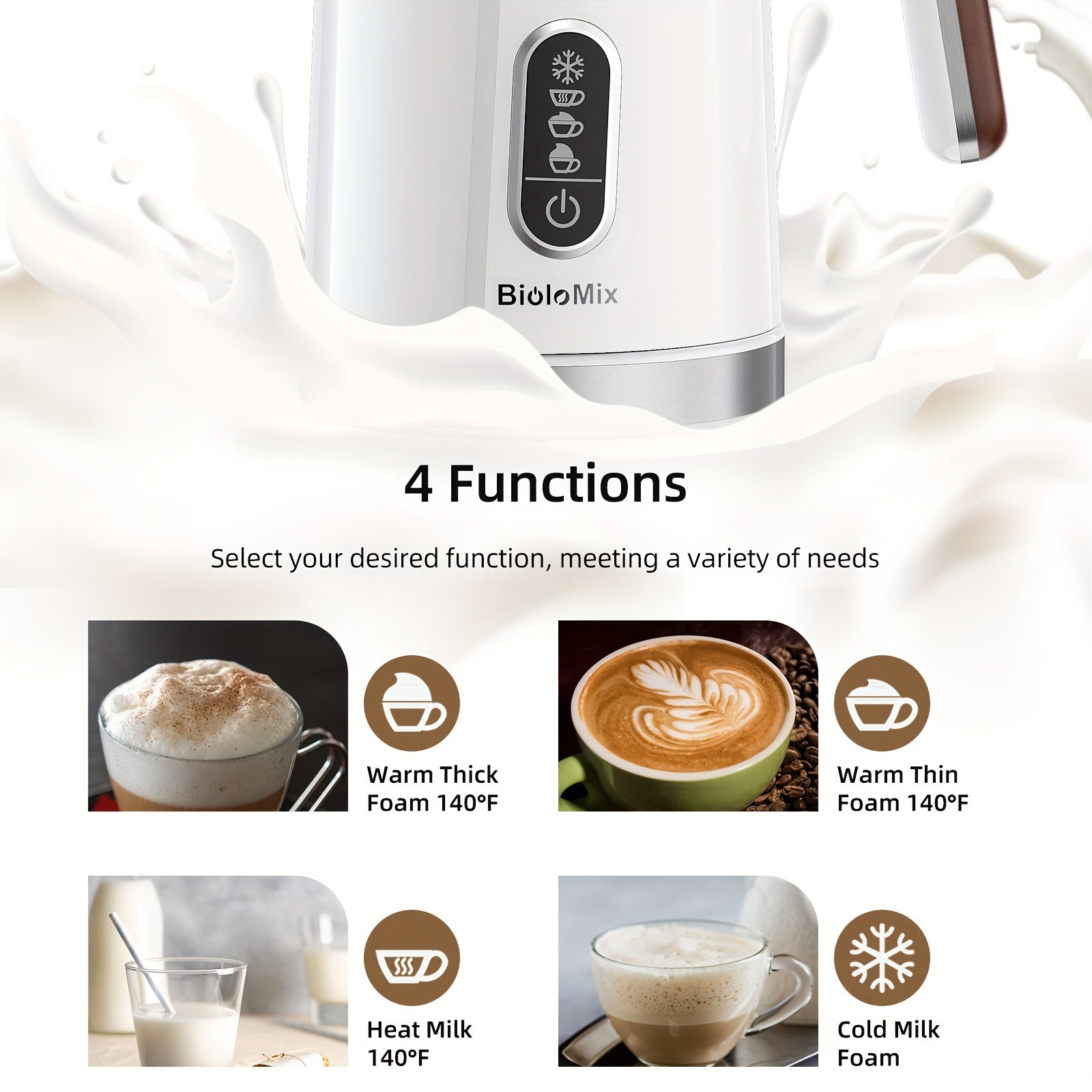 Milk Frother 4-in-1 Electric Hot Cold Foam Steamer for Coffee Cappuccino