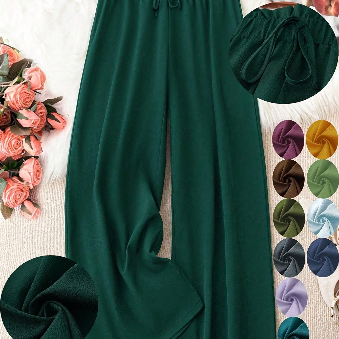 Plus Size Woven Fabric Straight Leg Pants with Drawstring Waist for Spring and Summer