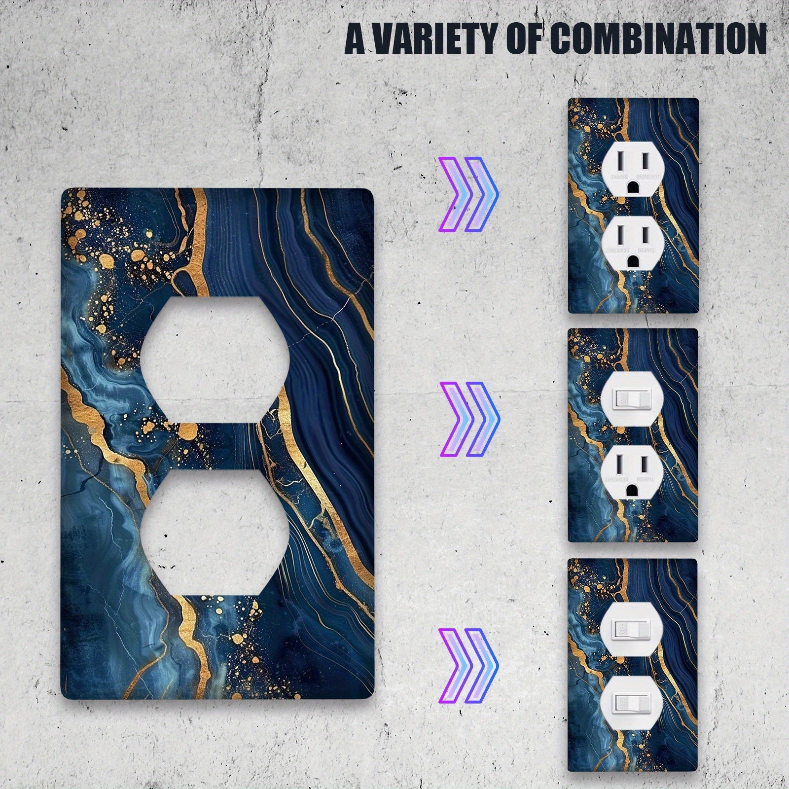 Blue Marbled Wall Plate for Bedroom and Kitchen 1 or 2 Gang