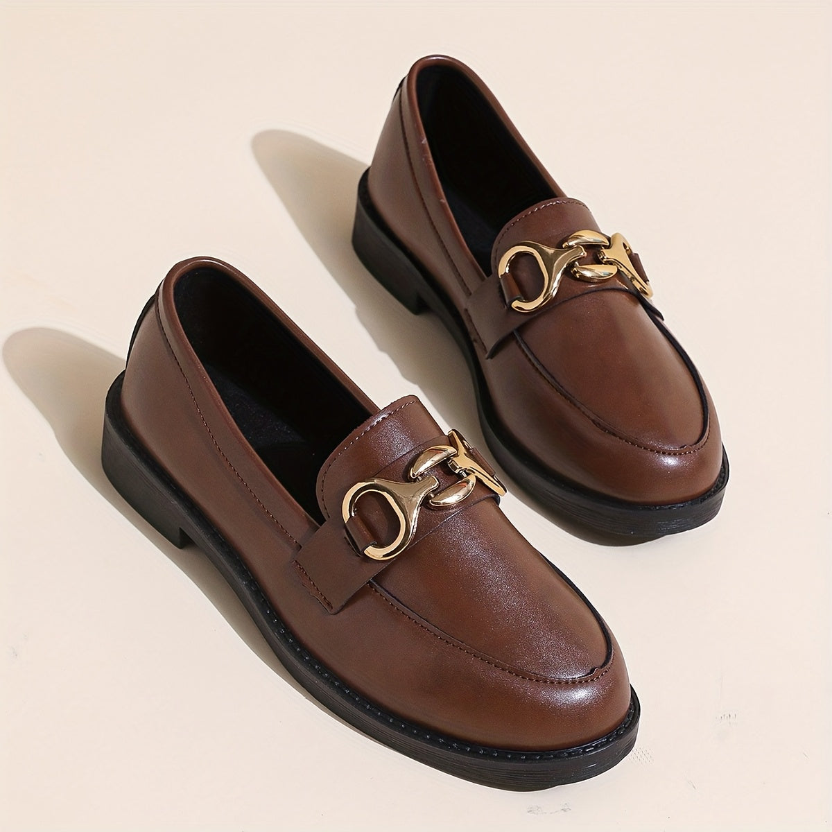 Women's Leather Platform Loafers with Buckle Comfort Slip-On All-Season