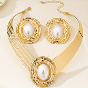 Gold Pearl Jewelry Set for Women Necklace and Earrings Elegant Gift