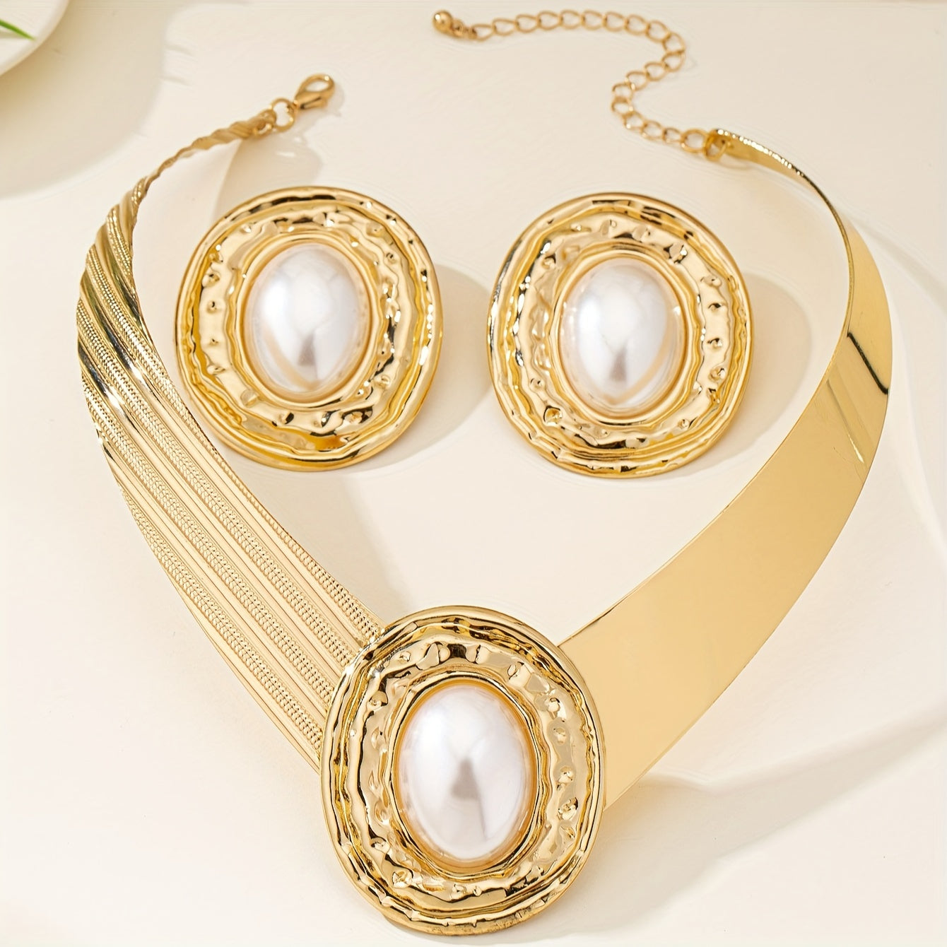 Gold Pearl Jewelry Set for Women Necklace and Earrings Elegant Gift