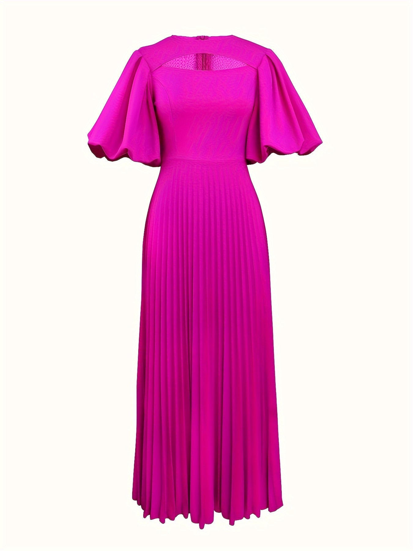 Women's Purple Party Dress with Lantern Sleeves and Pleated Hem