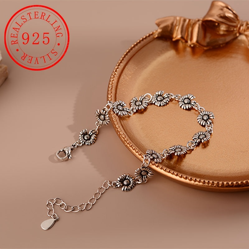 Sterling Silver Sunflower Charm Bracelet for Women with October Birthstone