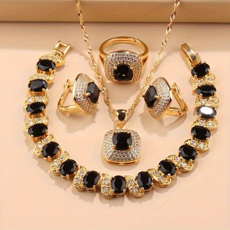 Women’s Jewelry Set with Square Earrings Rings Necklace Bracelets for Weddings and Parties