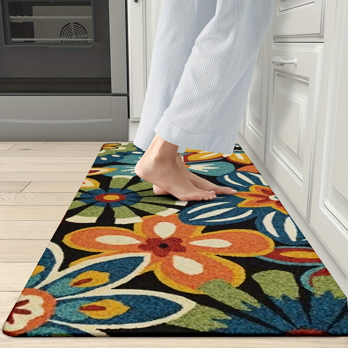 Alfombrillas de cocina con patrón de flores, 2 piezas, antideslizantes, absorbentes, lavables a máquina