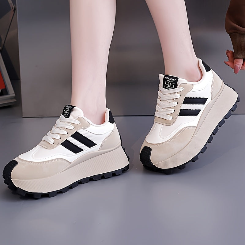 Women's Casual Thick-Sole Sneakers All-Season Comfortable Sport Shoes Beige