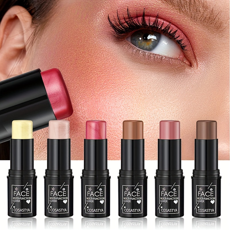 Women Waterproof 3-In-1 Color Makeup Stick Blush Eye Shadow Pink Brown