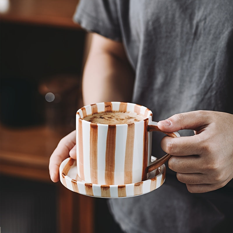 Vintage Striped Teacup and Saucer Set for Morning Tea Coffee Home Garden Restaurant