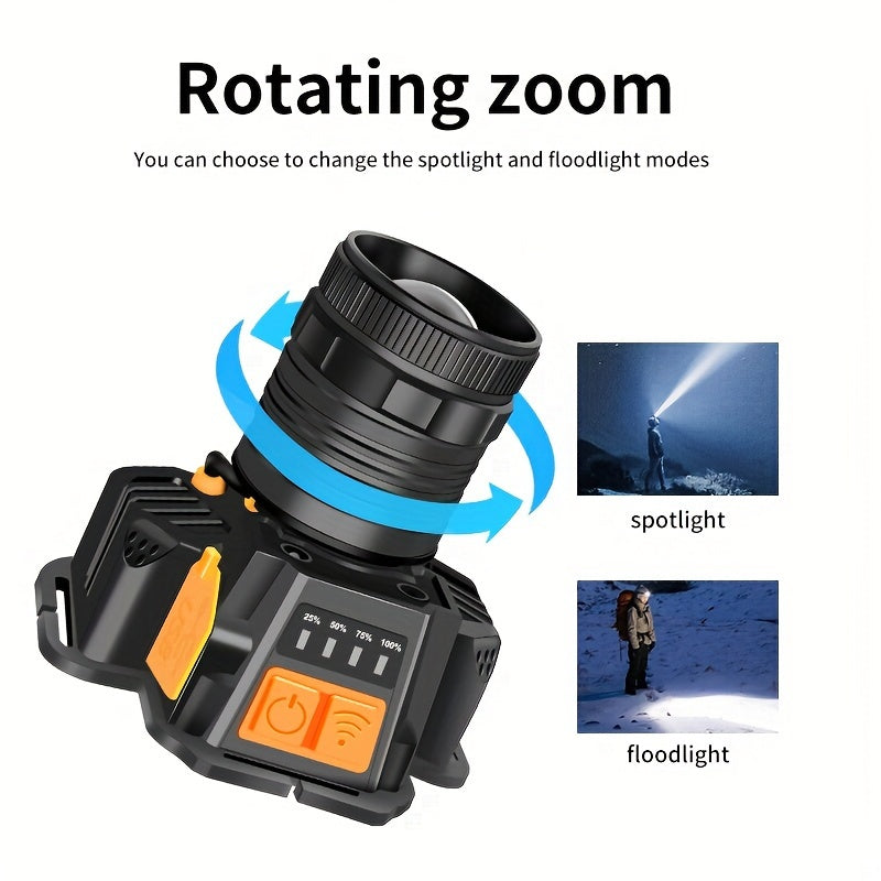 Qayta zaryadlanadigan LED bosh lampasi, aqlli sezgi, 3 rejim, zoomable, USB zaryadlash - Tashqi faoliyatlar uchun ajoyib - Type-C mos, favqulodda bosh chirog'i|Aylanadigan bosh chirog'i|Zamonaviy Dizayn