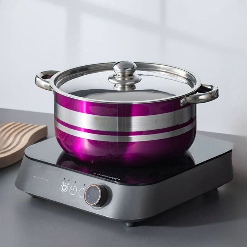 4-Piece Colorful Stainless Steel Cookware Set with Lids and Serving Spoon