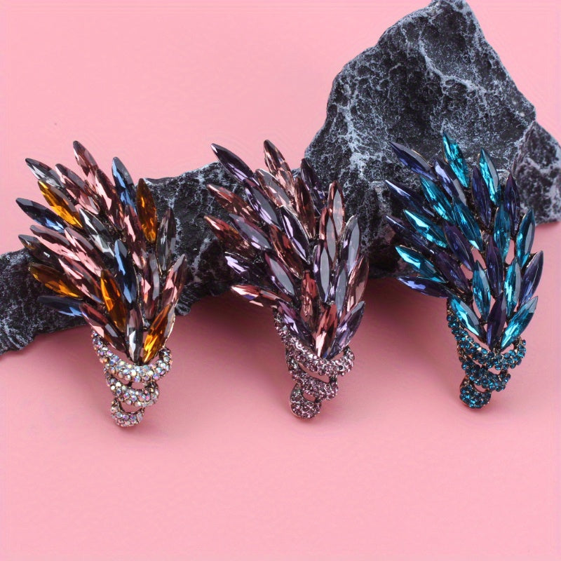 Women's Crystal Wheat Flower Brooch Rhinestone Lapel Pin for Jackets and Blazers