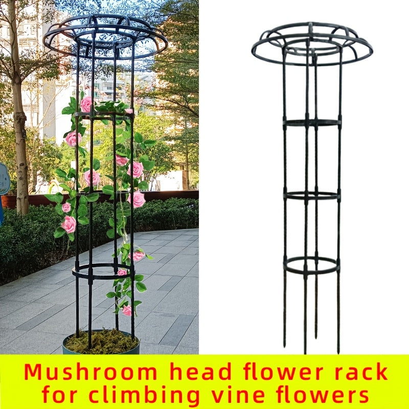 Black Metal Mushroom Flower Rack for Climbing Vines Garden Support Frame