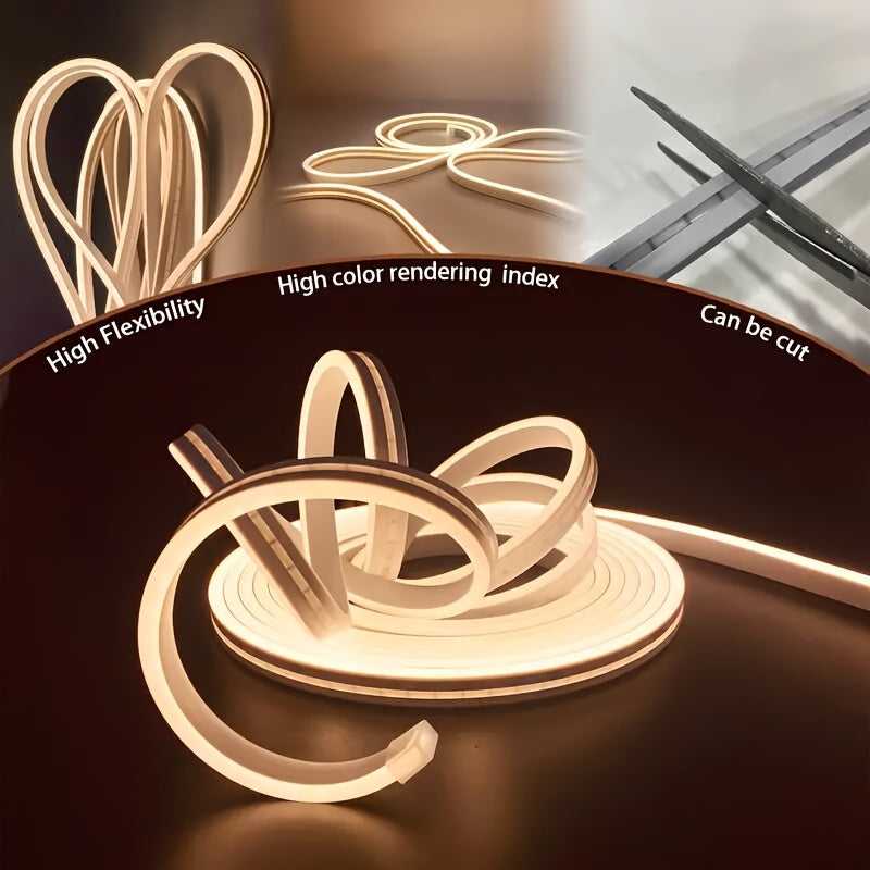 Светодиодная неоновая лента теплого белого цвета с питанием от USB, 200 см гибкого освещения с управлением кнопкой для различных пространств, не требует батареек или пульта.