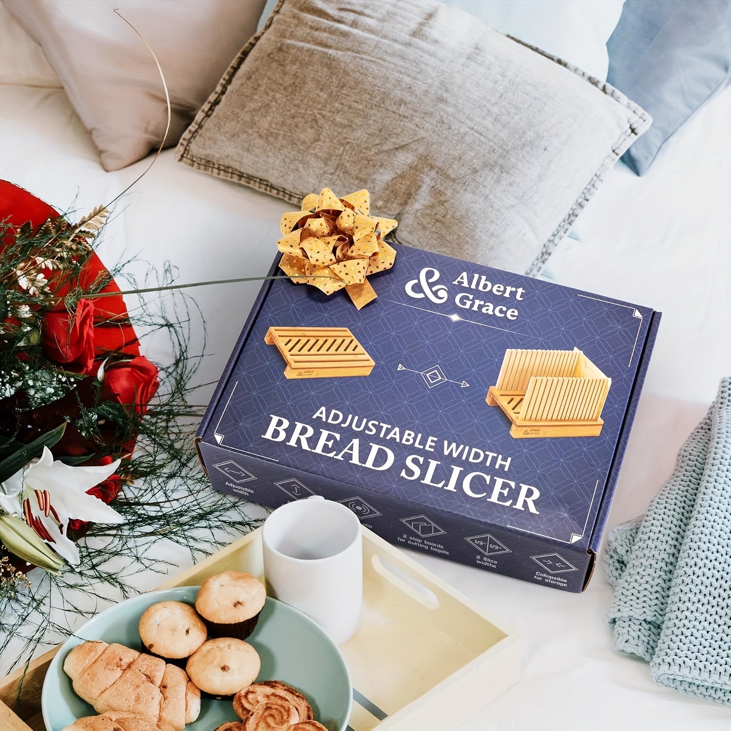 Adjustable Bamboo Bagel Slicer Foldable Bread Cutter for Homemade Bread Perfect Slices