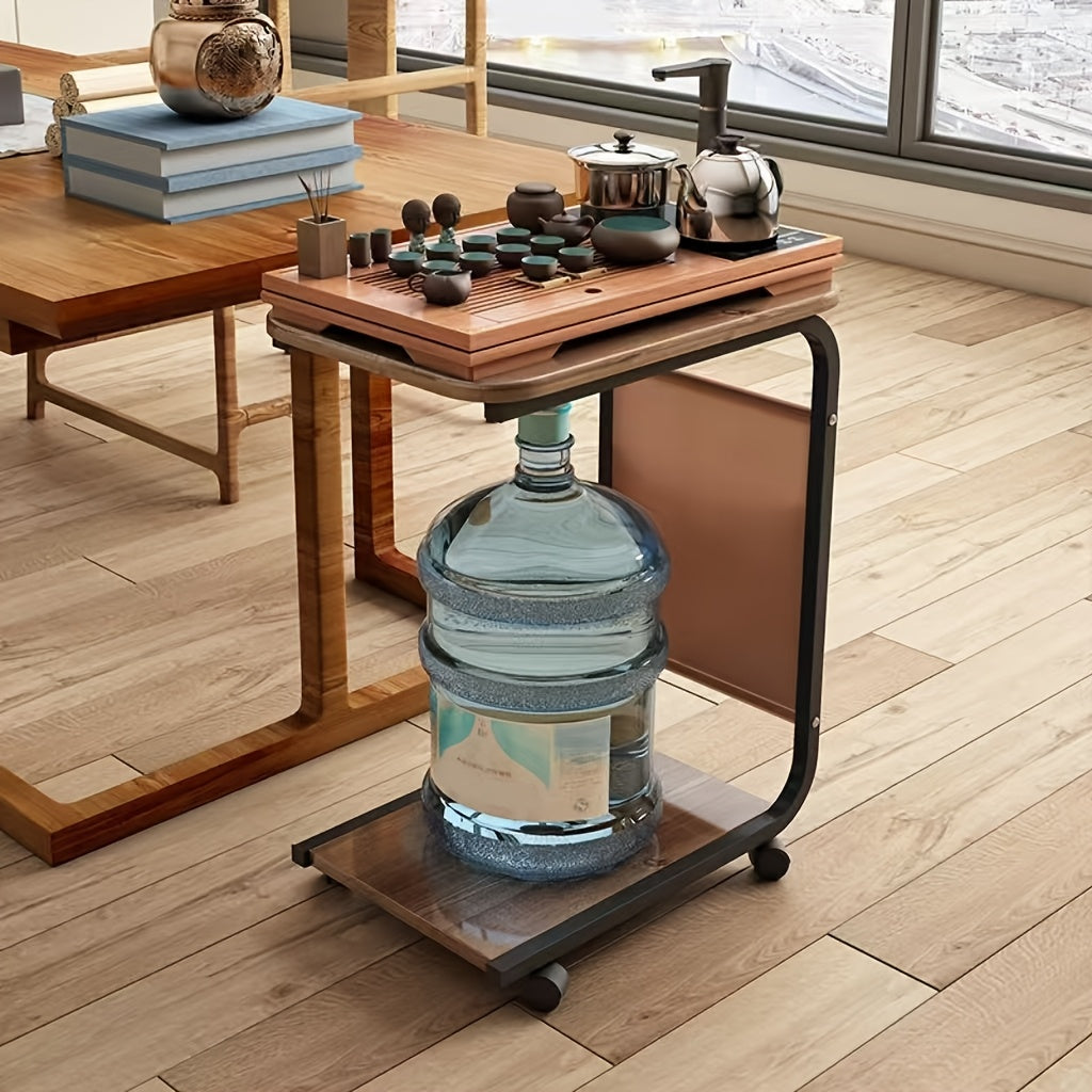 Mesa auxiliar de madera con marco de metal en blanco, negro, marrón claro y marrón oscuro