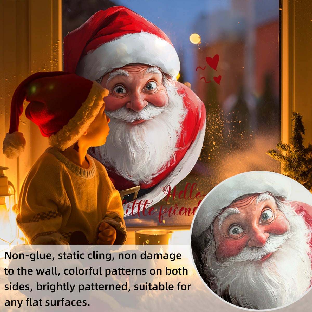 Christmas Window Sticker Double-Sided Santa Claus 20x30cm Silk Glass Material