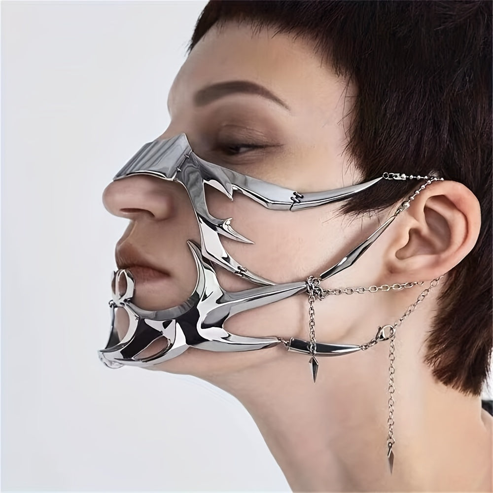 Silver Hollow Metal Mask for Halloween Masquerade Cyberpunk Accessories