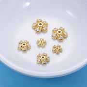 Brass Flower Bead Caps Set of 20 with Synthetic Cubic Zircons 6mm 8mm 10mm