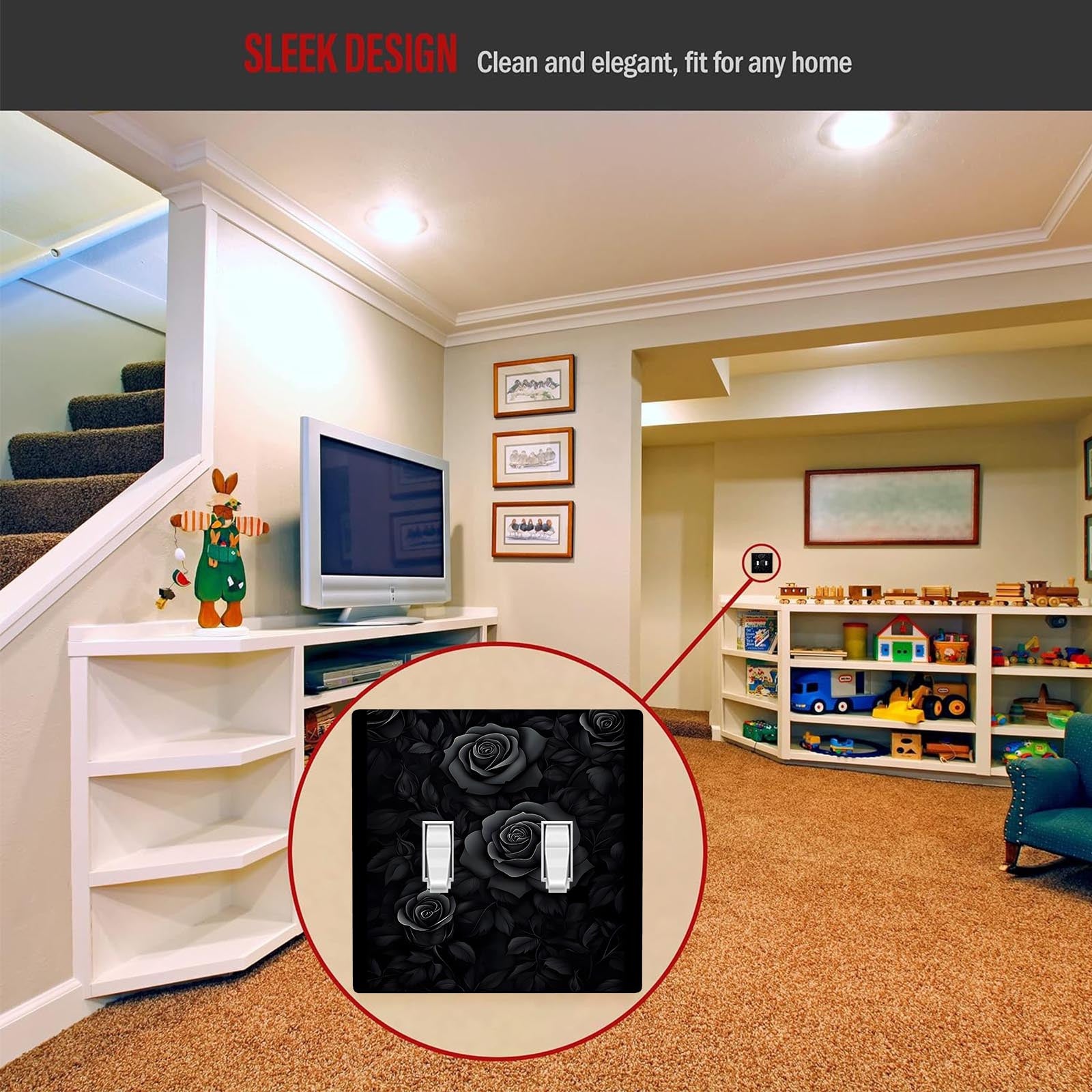 Luz decorativa de flor Rosa Negra para cubierta de interruptor, material PC, decoración artística para el hogar