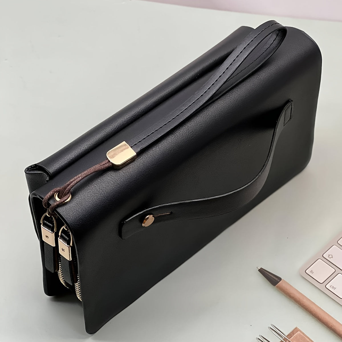 Men's Vintage Clutch Bag with Dual Zippers Large Capacity Card Slots Business Gift