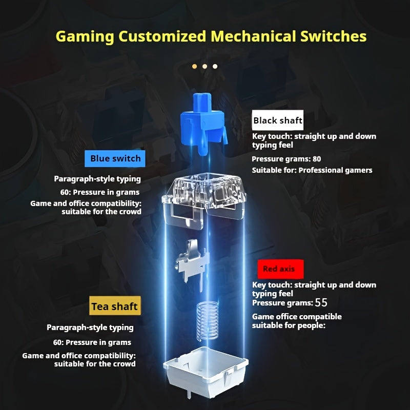 Full Size Mechanical Gaming Keyboard 104 Keys Metal Panel Backlit USB Wired with Multimedia Knob Black Switches