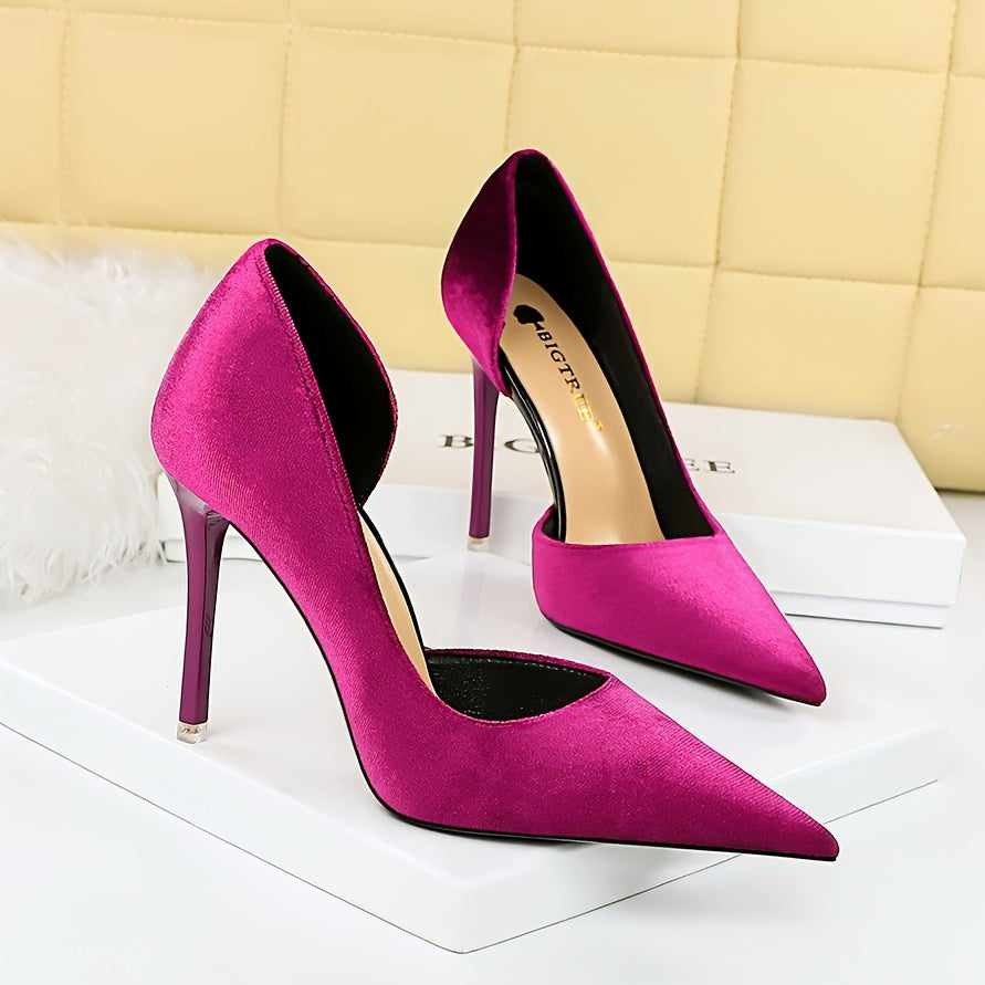 Women Faux Fur Pointed Toe Stiletto Heels Black Gold Accents