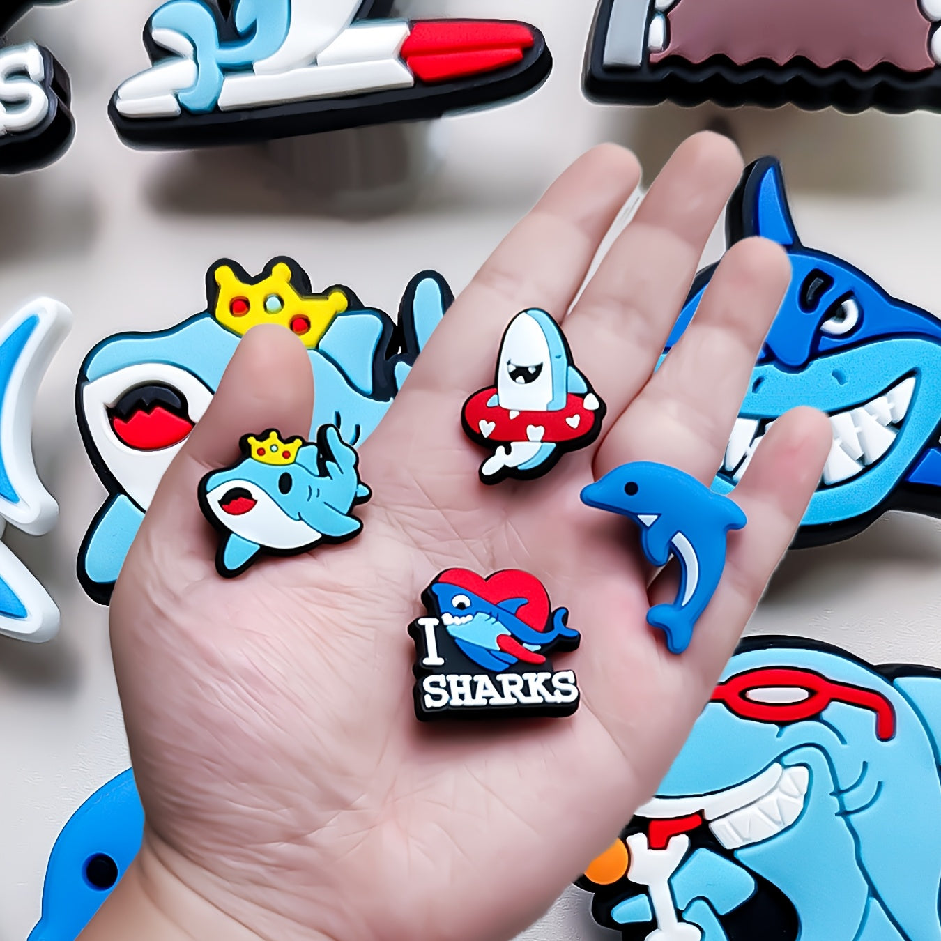 12 pcs Cute Shark PVC Charm Set Detachable Accessories for Kids and Teens