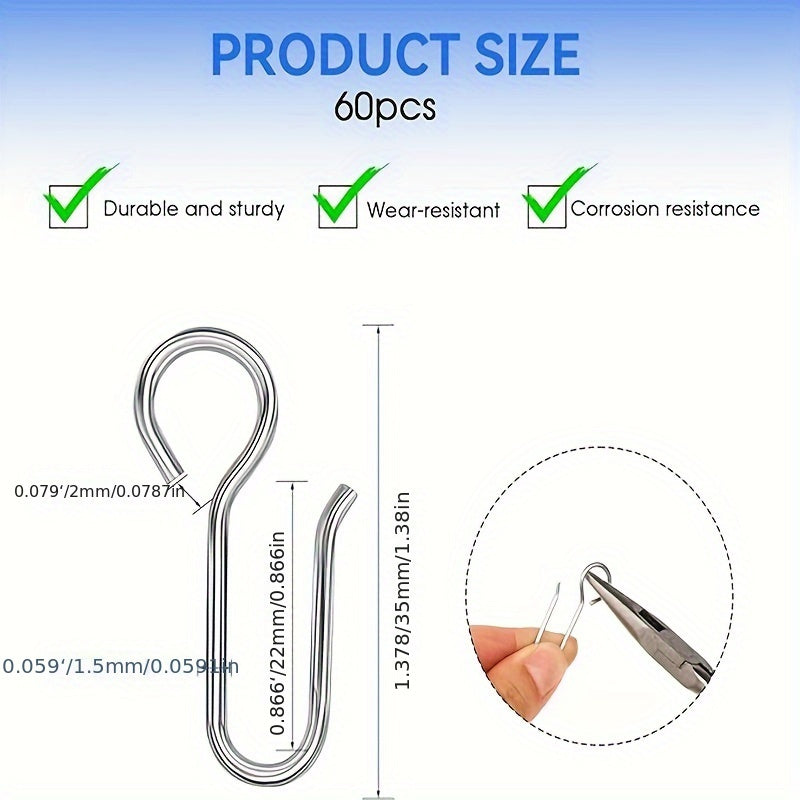 Набор из 60 крючков для штор, S-образные крючки для подвешивания драпировки, аксессуары для окон, набор крючков для драпировки