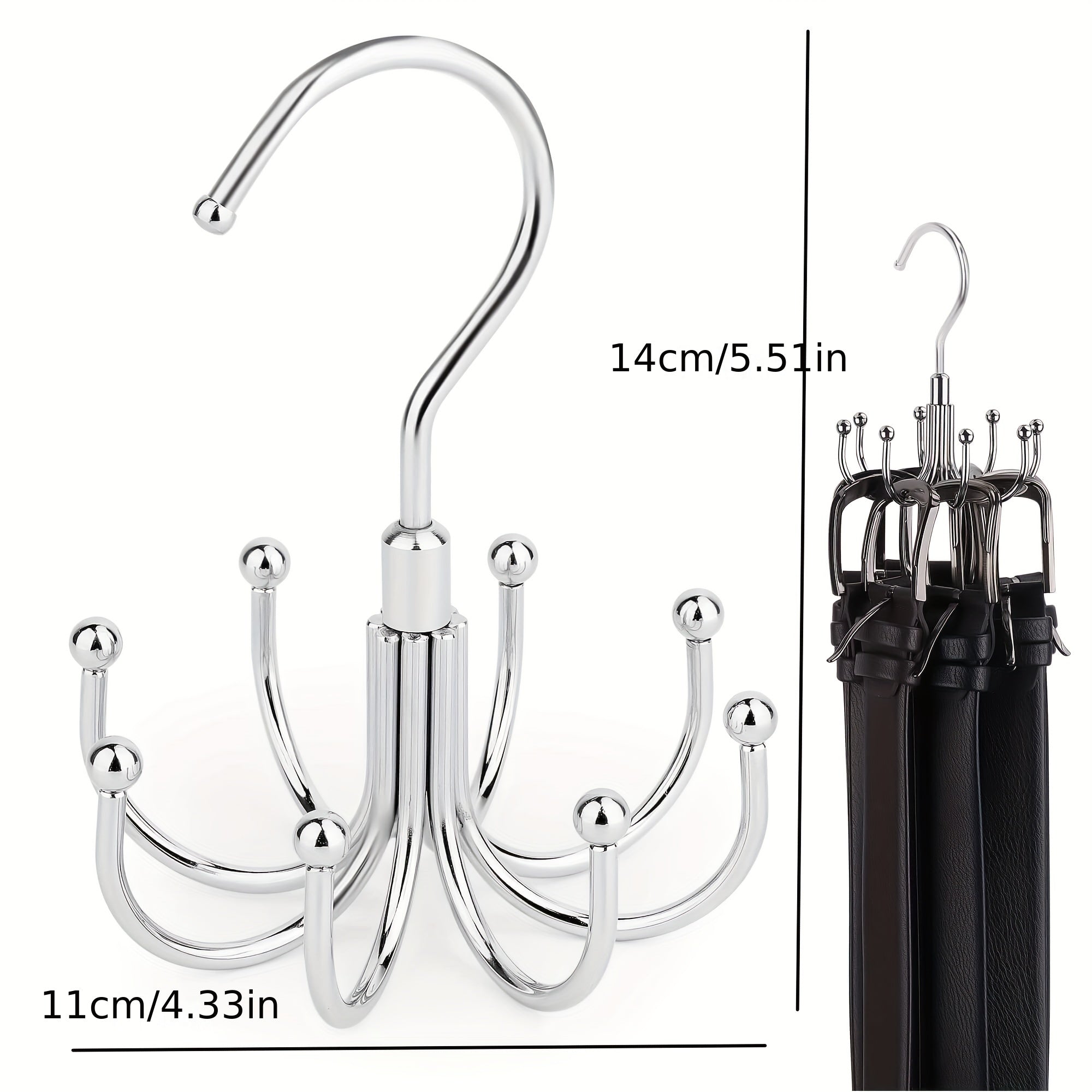 Large Capacity Stainless Steel Belt Storage Hanger with Rotating Hooks for Ties Bras Socks Underwear and Vests